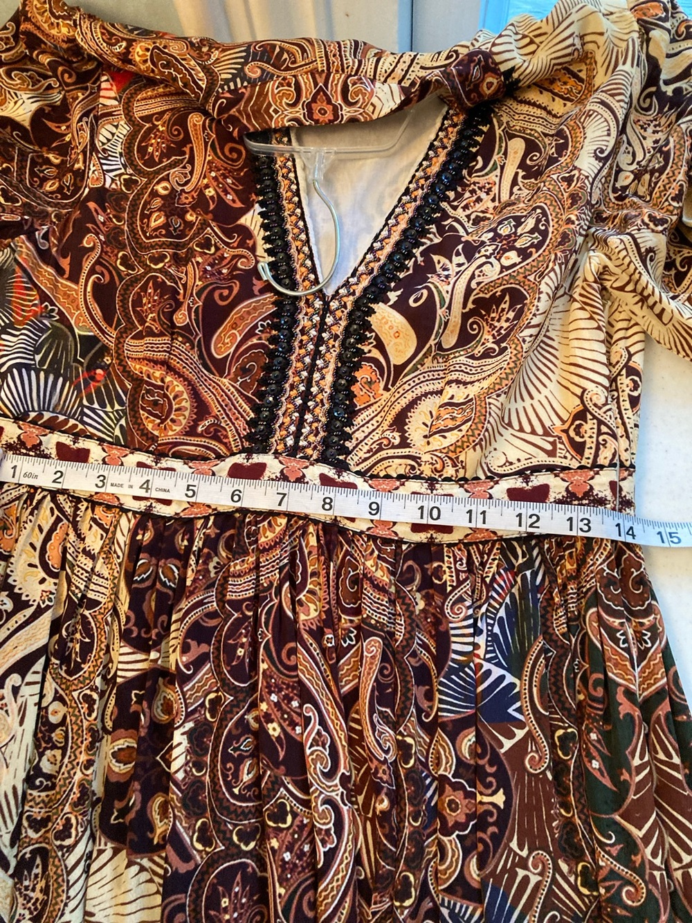 Bohemian V-Neck Maxi Dress in Brown and Cream - Picture 14 of 16